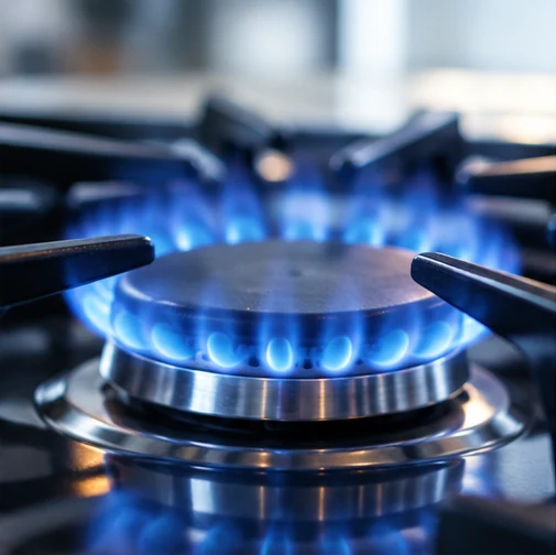 Blue gas flame on a burner